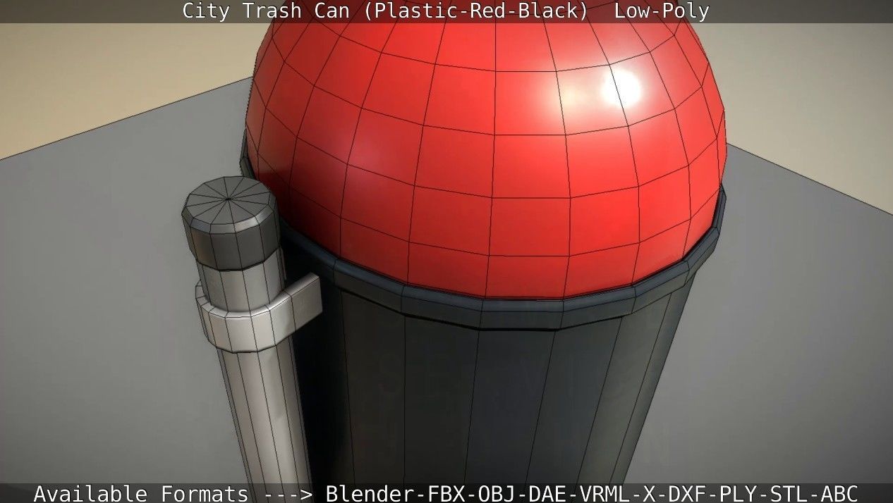 Red and black plastic city trash can - Low-Poly Low-poly 3D model_46