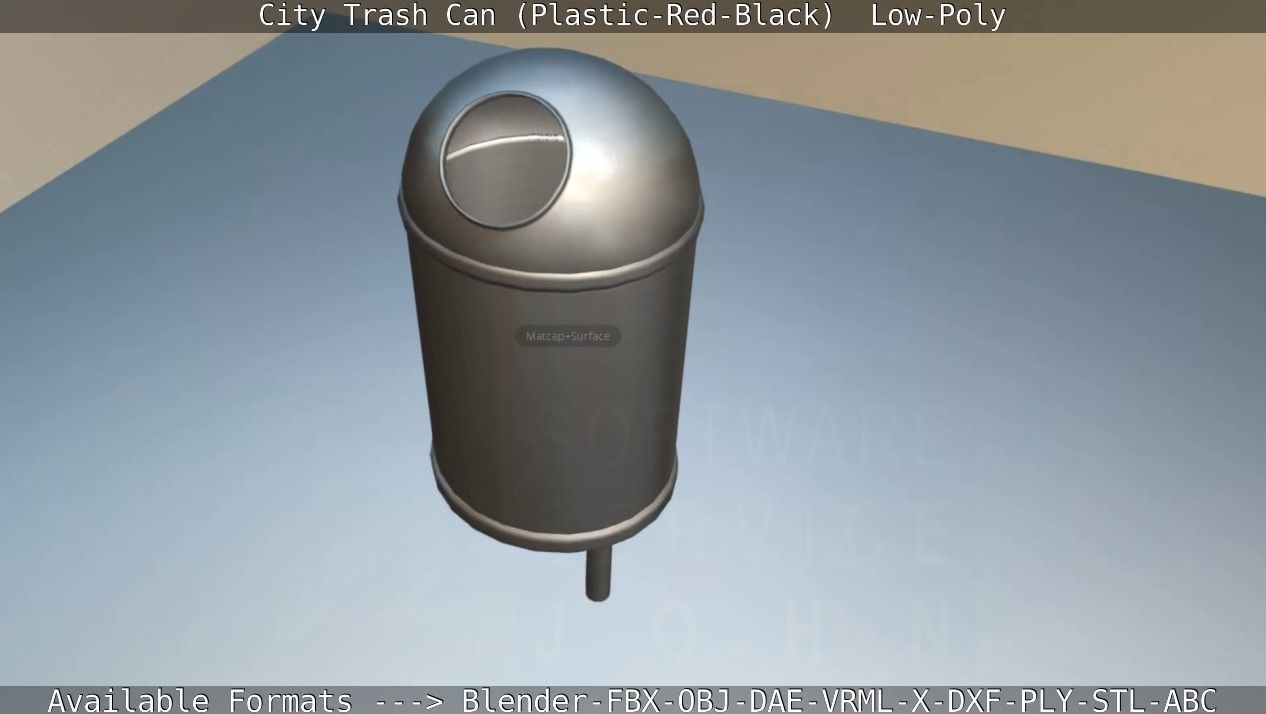 Red and black plastic city trash can - Low-Poly Low-poly 3D model_84