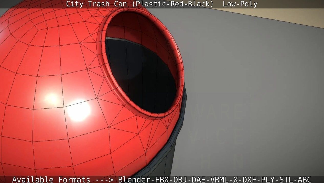 Red and black plastic city trash can - Low-Poly Low-poly 3D model_44