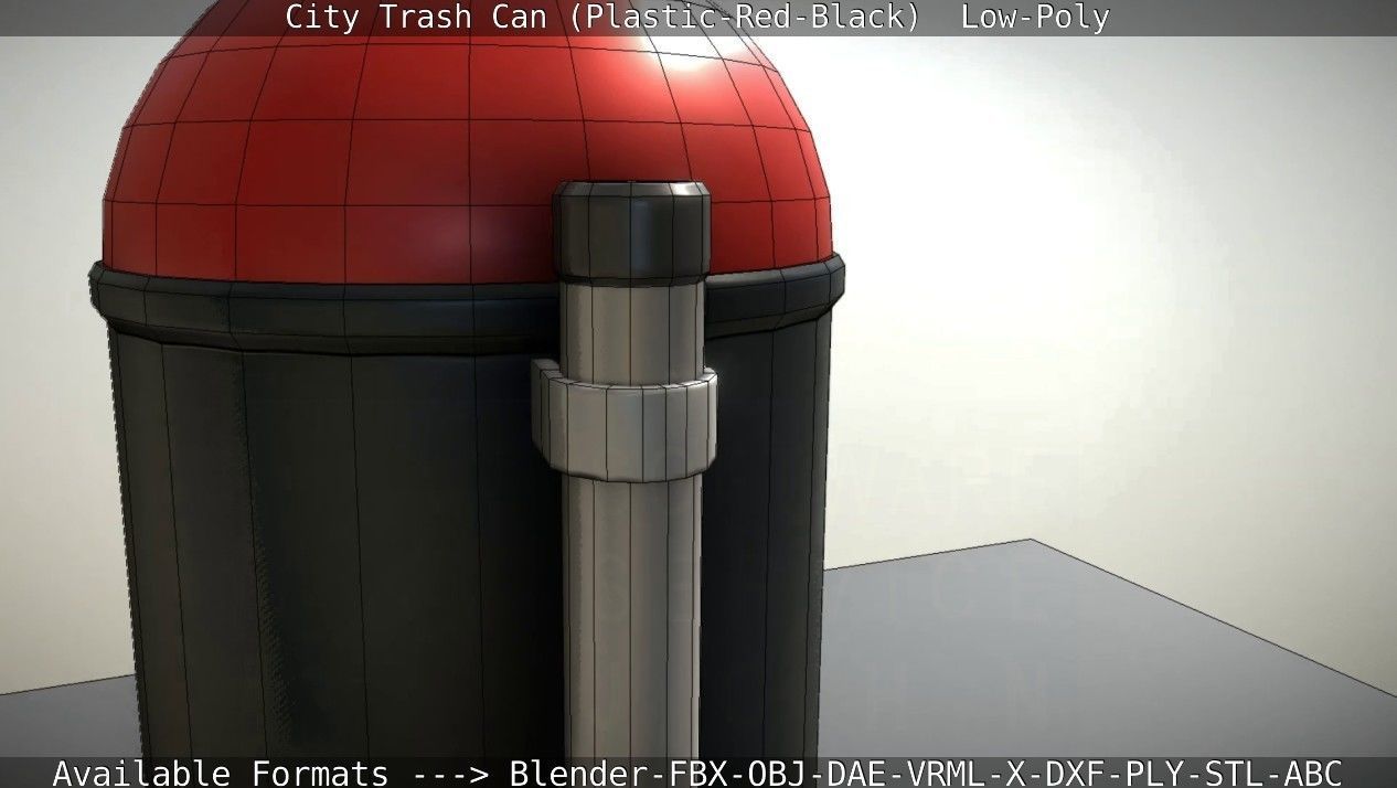 Red and black plastic city trash can - Low-Poly Low-poly 3D model_47