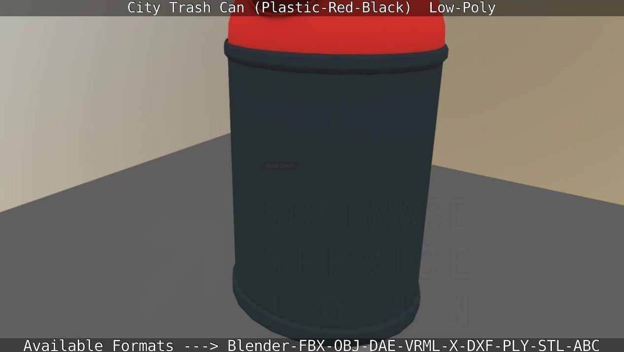 Red and black plastic city trash can - Low-Poly Low-poly 3D model_55