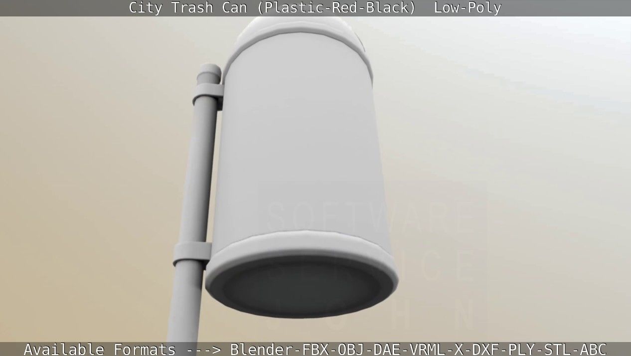 Red and black plastic city trash can - Low-Poly Low-poly 3D model_71