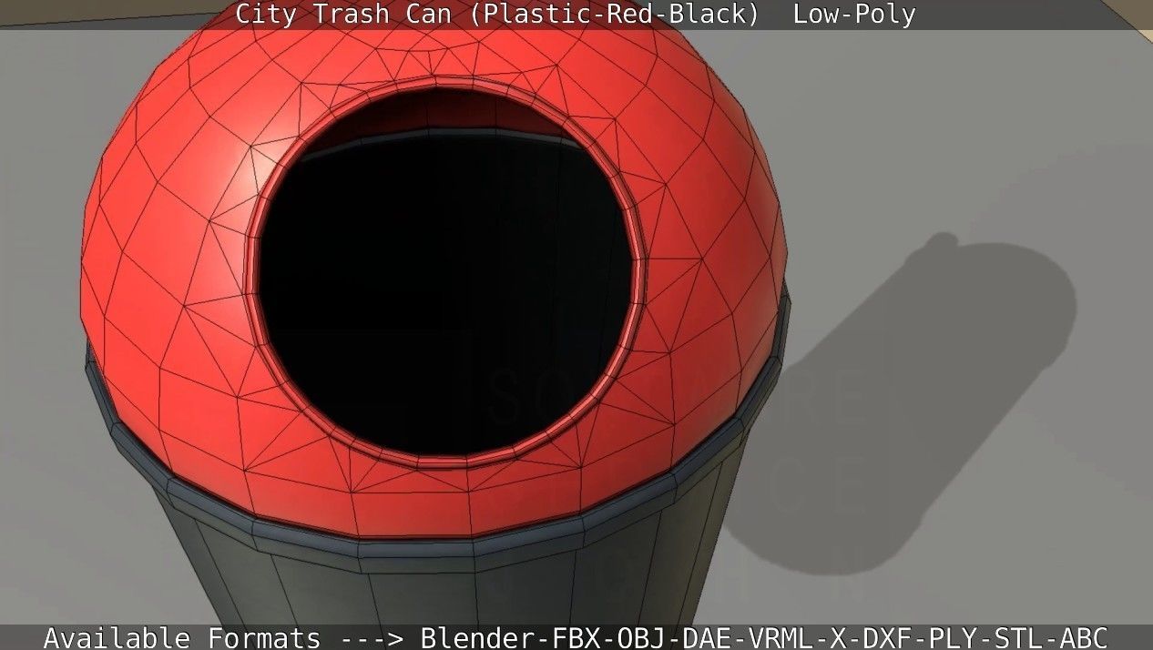 Red and black plastic city trash can - Low-Poly Low-poly 3D model_106