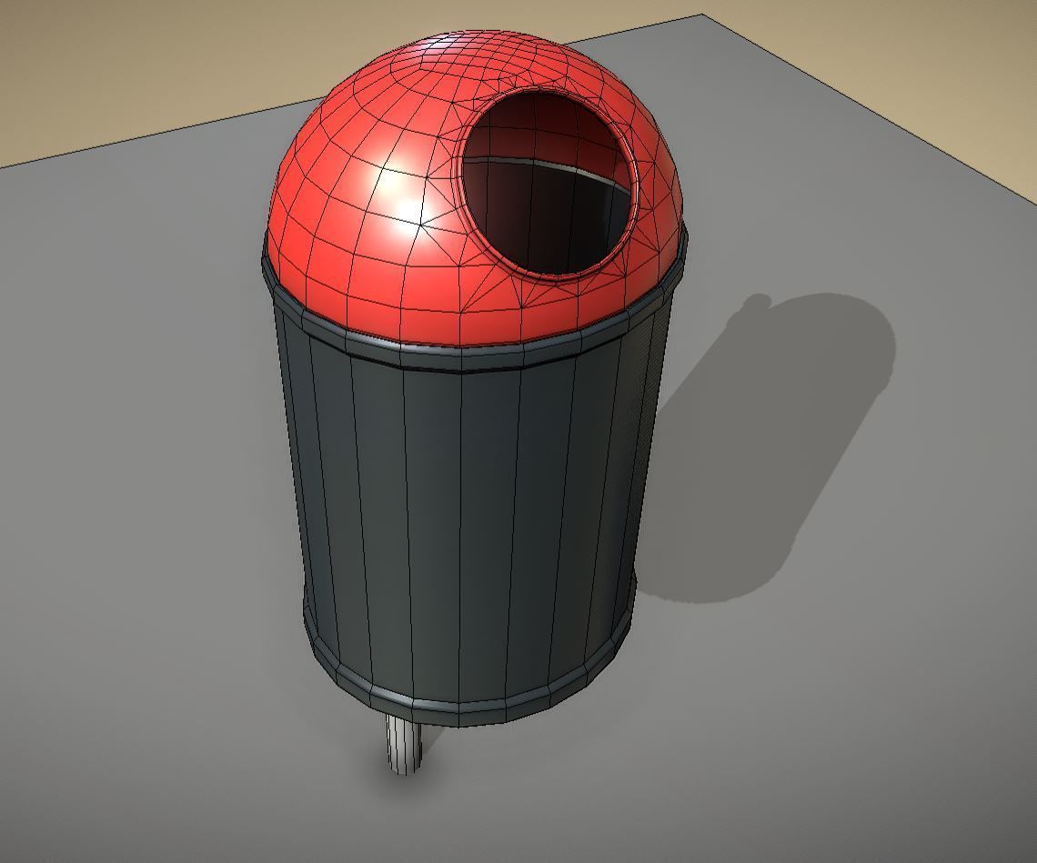 Red and black plastic city trash can - Low-Poly Low-poly 3D model_9