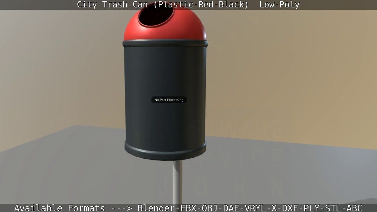 Red and black plastic city trash can - Low-Poly Low-poly 3D model_97