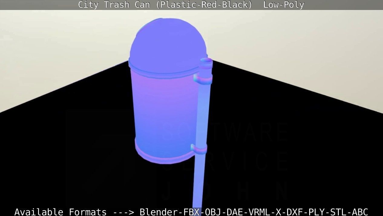 Red and black plastic city trash can - Low-Poly Low-poly 3D model_65