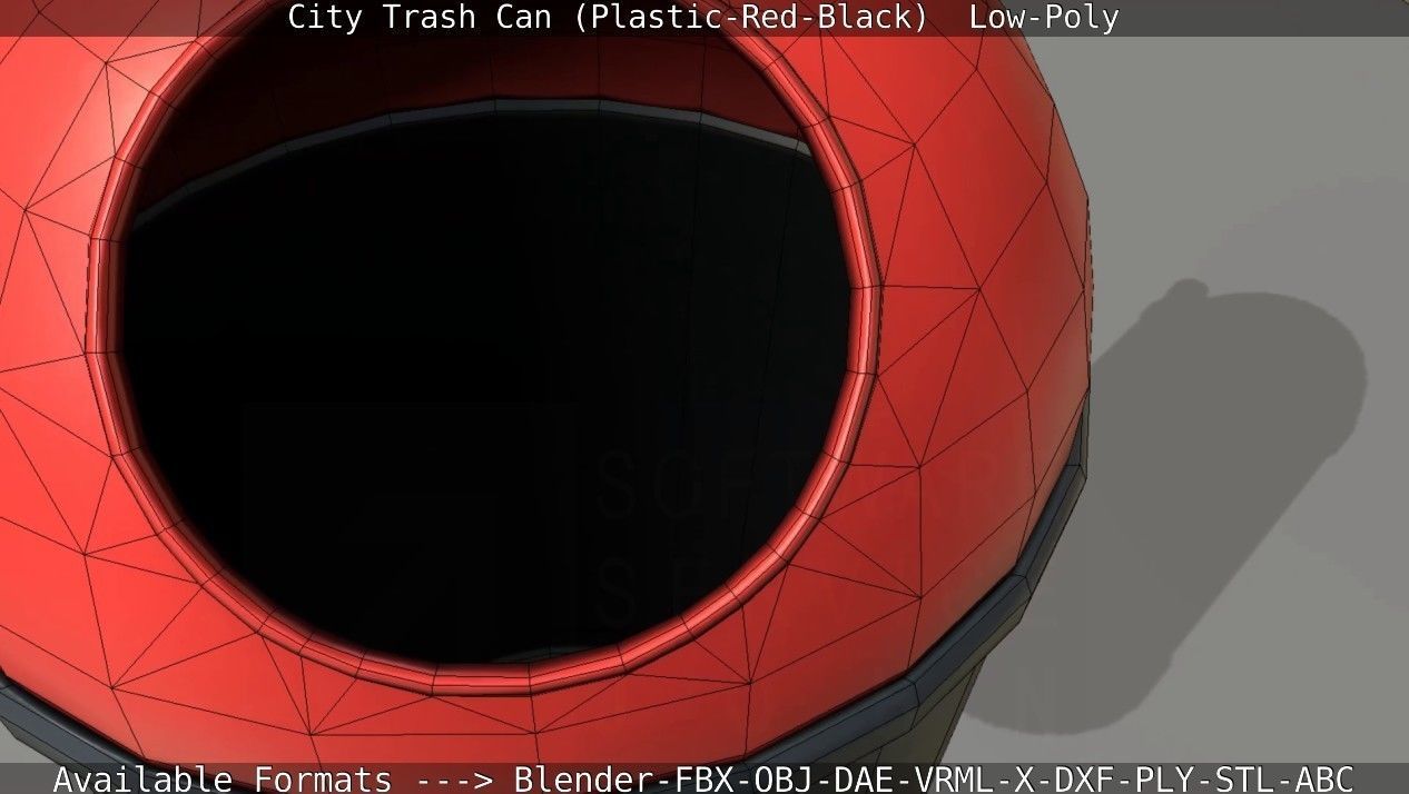 Red and black plastic city trash can - Low-Poly Low-poly 3D model_107