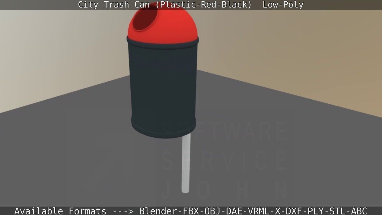 Red and black plastic city trash can - Low-Poly Low-poly 3D model_57