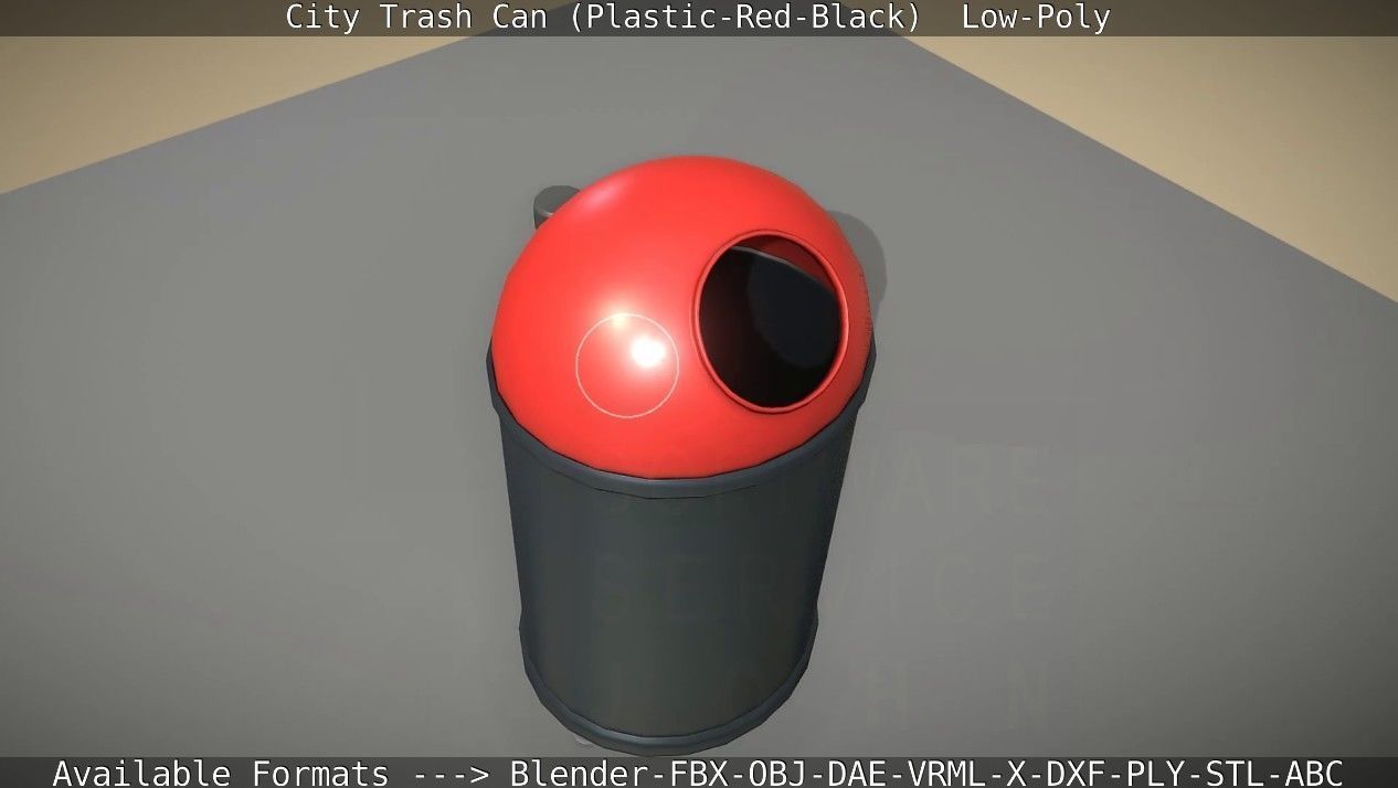 Red and black plastic city trash can - Low-Poly Low-poly 3D model_37