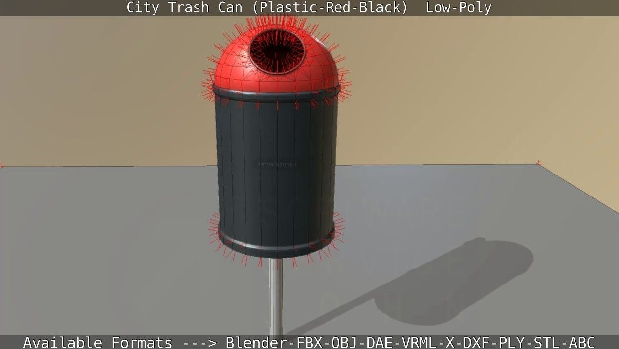 Red and black plastic city trash can - Low-Poly Low-poly 3D model_91