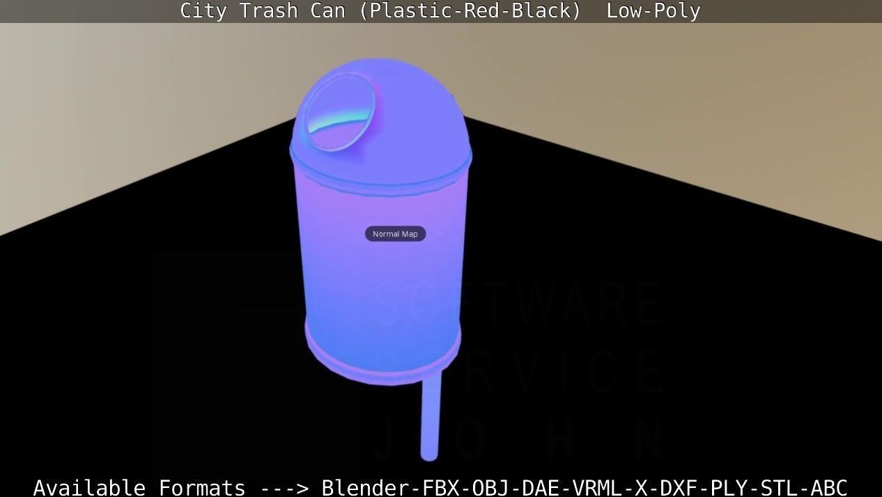 Red and black plastic city trash can - Low-Poly Low-poly 3D model_62