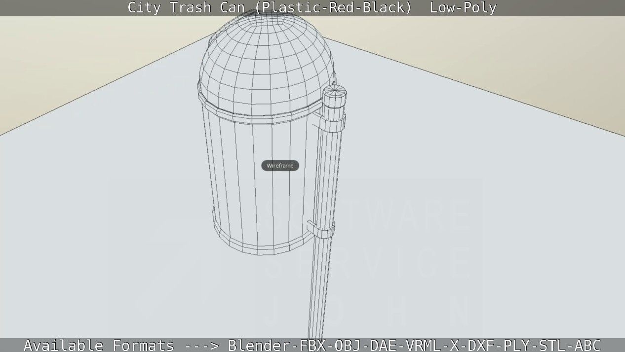 Red and black plastic city trash can - Low-Poly Low-poly 3D model_87