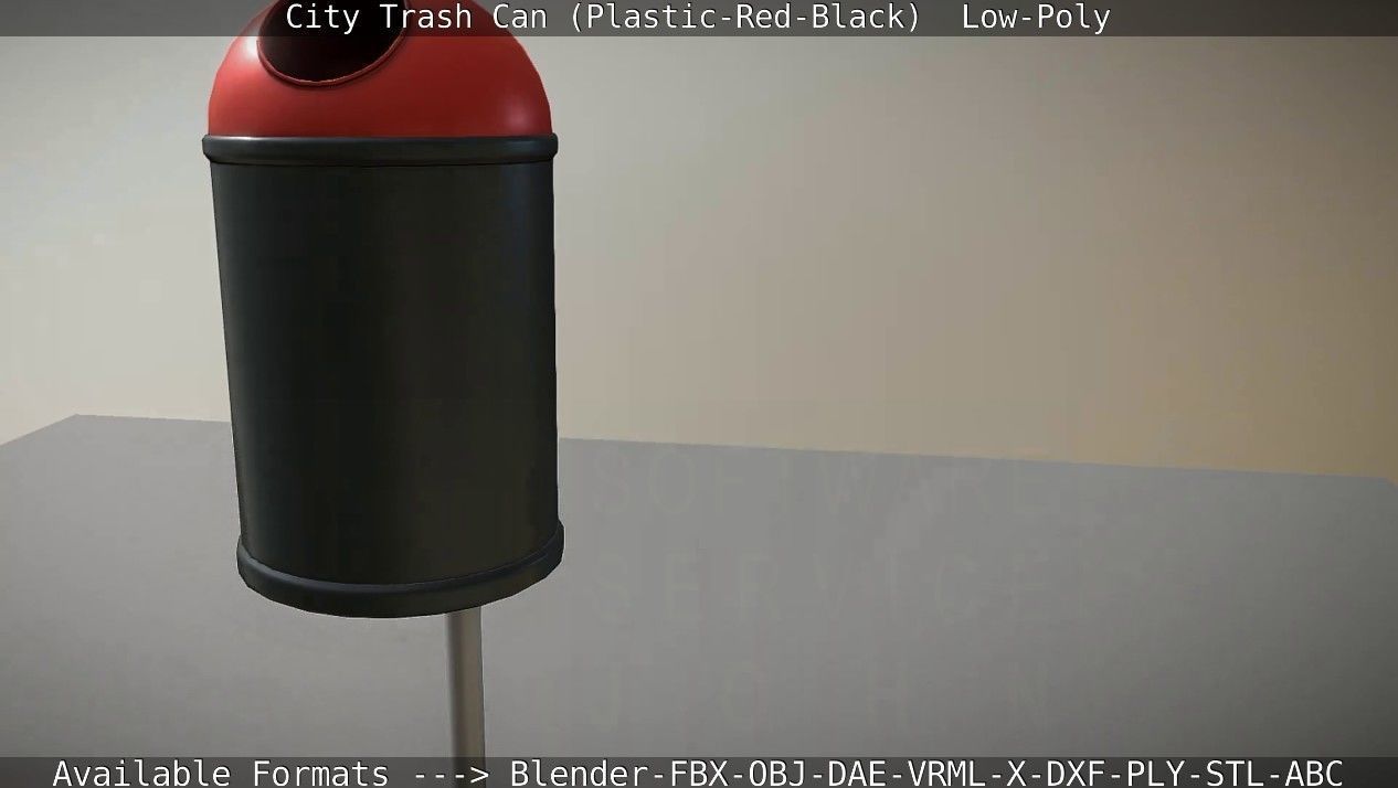 Red and black plastic city trash can - Low-Poly Low-poly 3D model_34