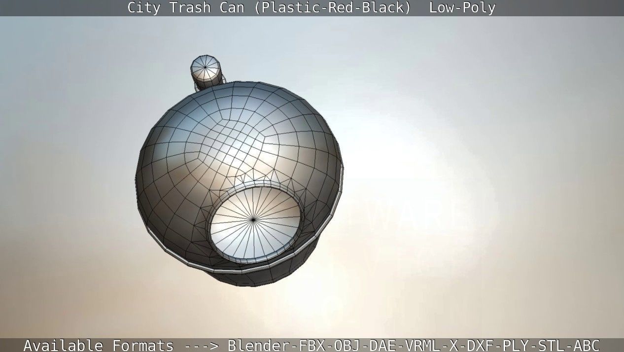 Red and black plastic city trash can - Low-Poly Low-poly 3D model_111