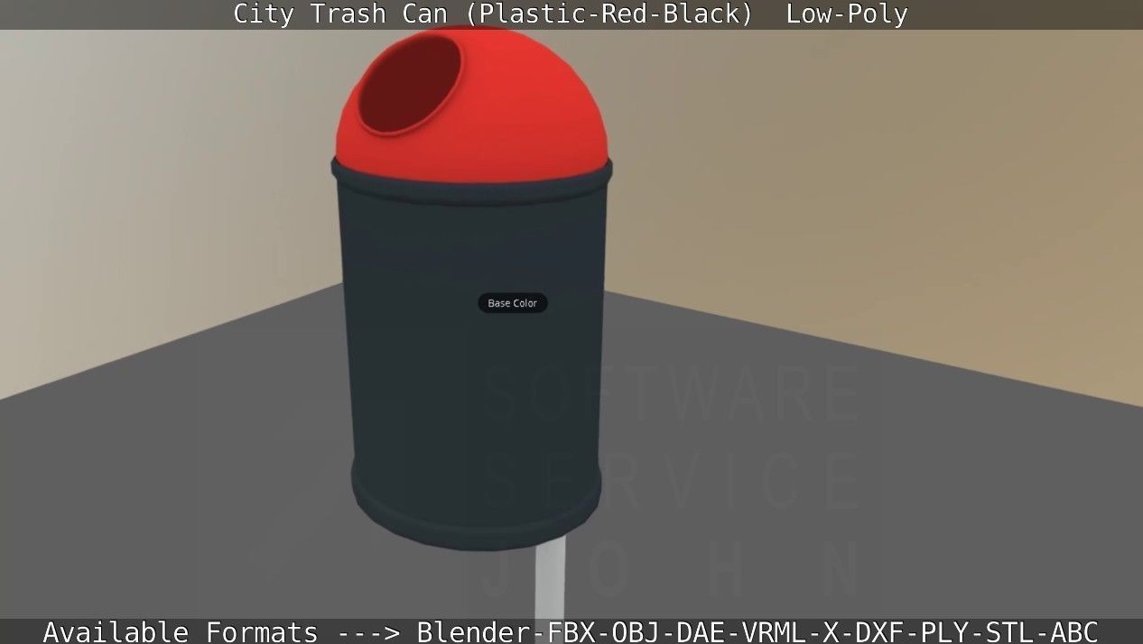Red and black plastic city trash can - Low-Poly Low-poly 3D model_79