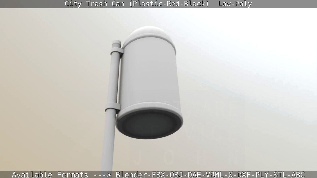 Red and black plastic city trash can - Low-Poly Low-poly 3D model_70