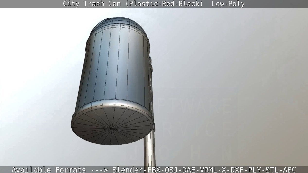 Red and black plastic city trash can - Low-Poly Low-poly 3D model_113