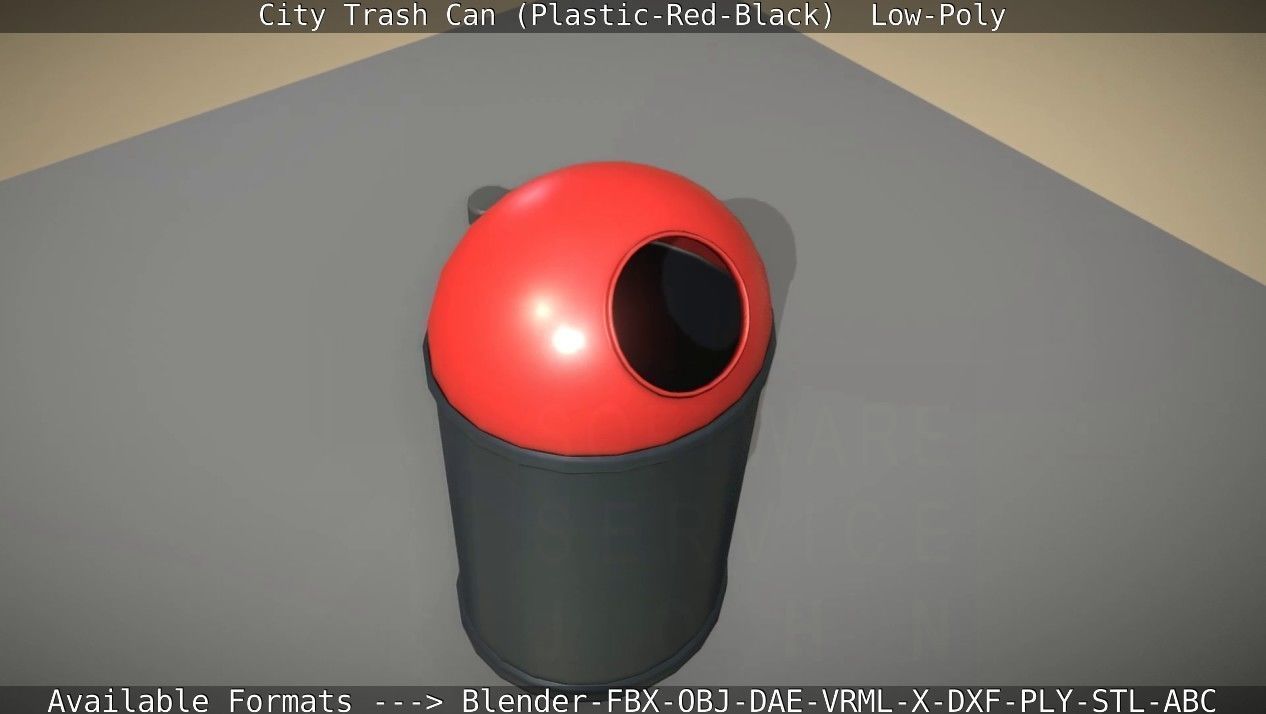 Red and black plastic city trash can - Low-Poly Low-poly 3D model_36