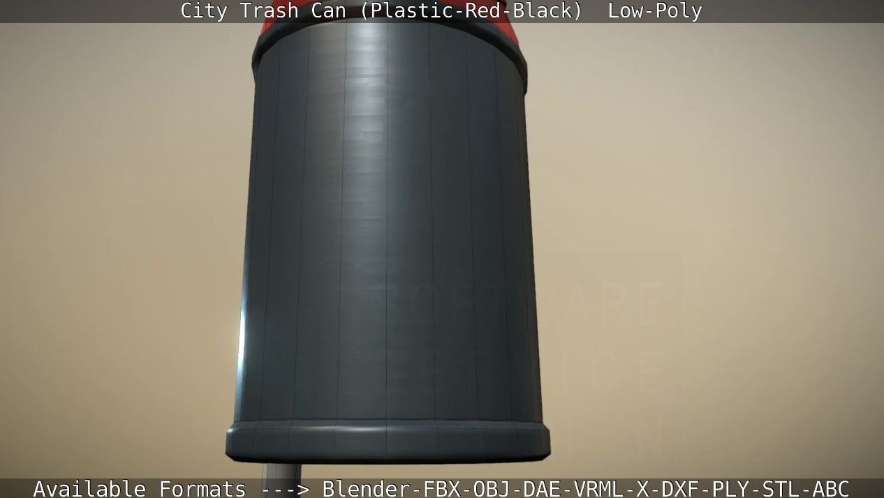 Red and black plastic city trash can - Low-Poly Low-poly 3D model_52