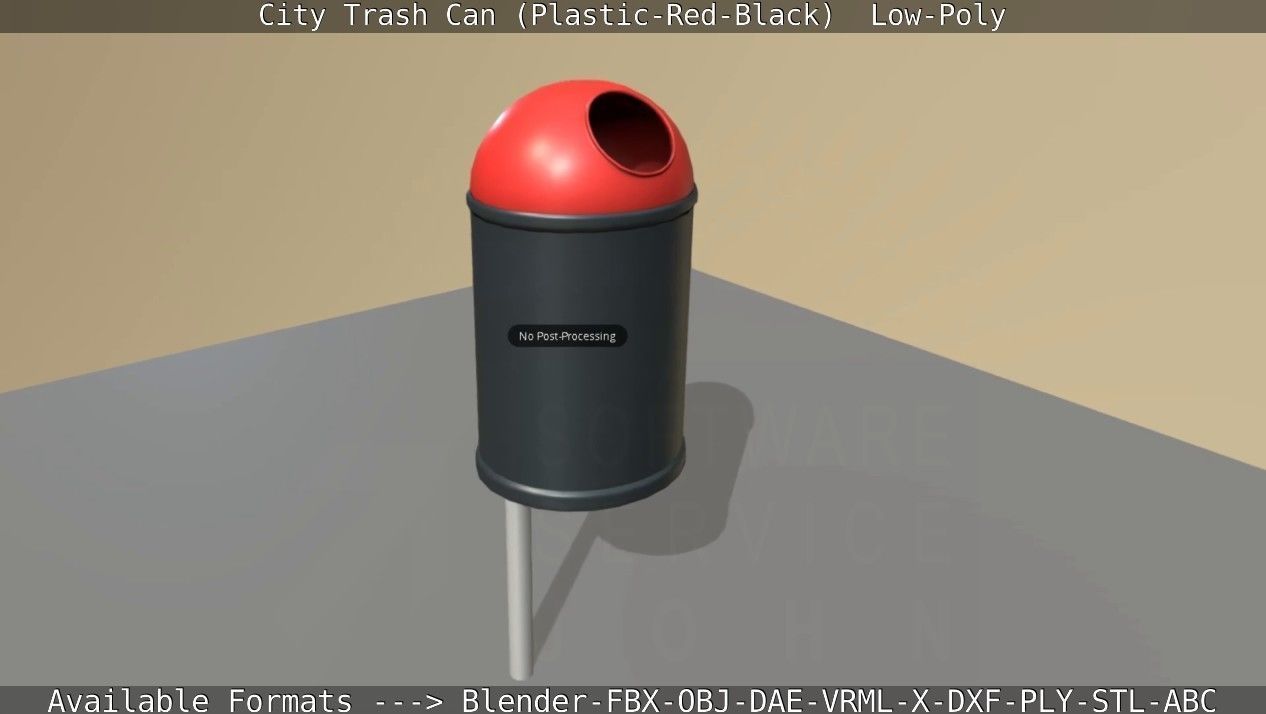 Red and black plastic city trash can - Low-Poly Low-poly 3D model_102