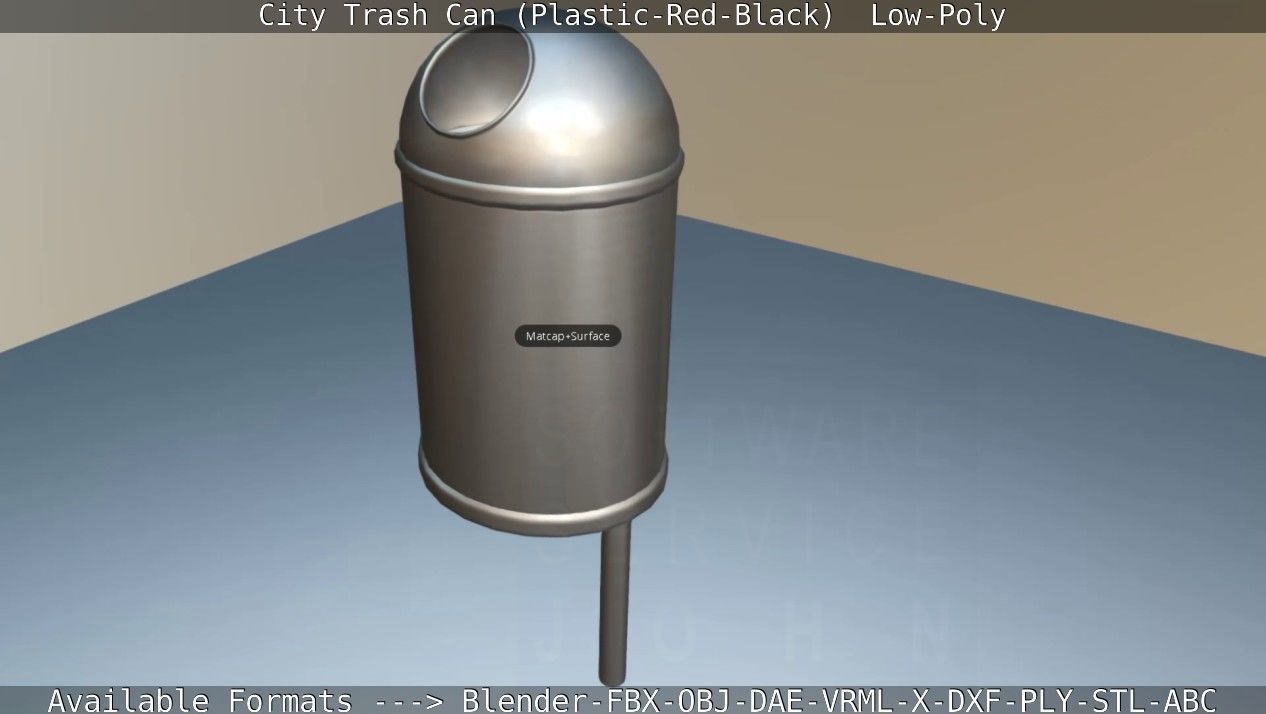 Red and black plastic city trash can - Low-Poly Low-poly 3D model_83