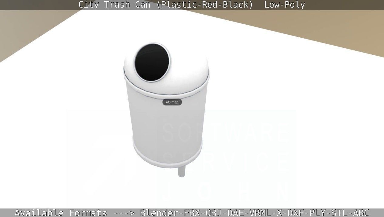 Red and black plastic city trash can - Low-Poly Low-poly 3D model_67