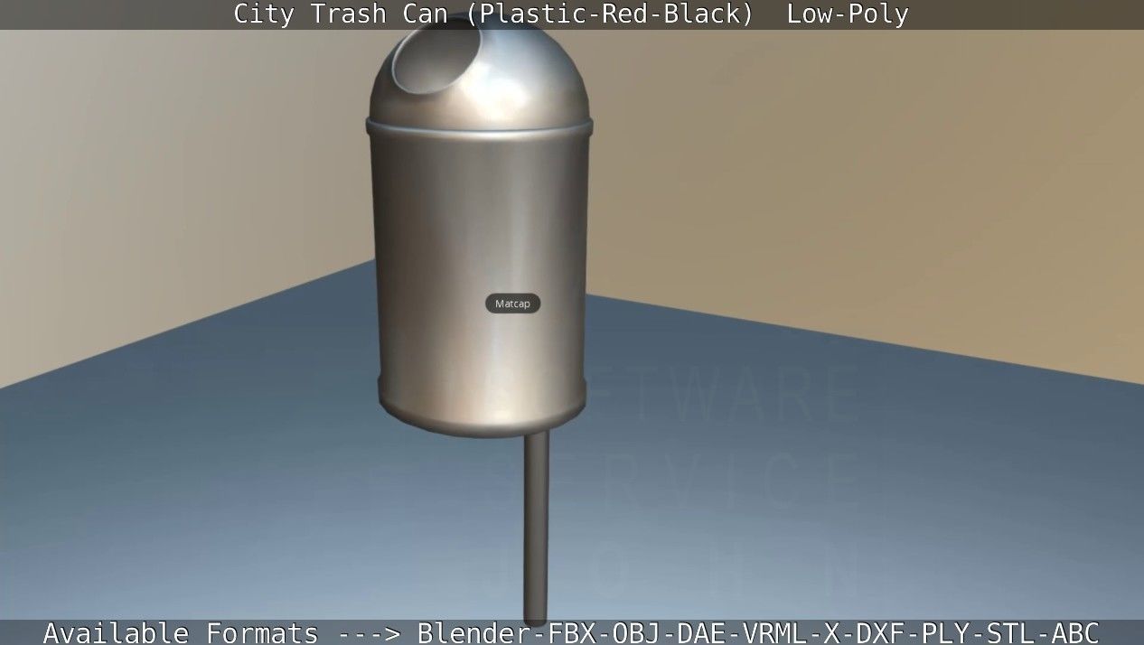 Red and black plastic city trash can - Low-Poly Low-poly 3D model_81