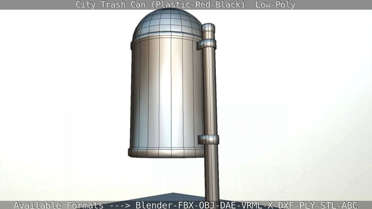 Red and black plastic city trash can - Low-Poly Low-poly 3D model_114