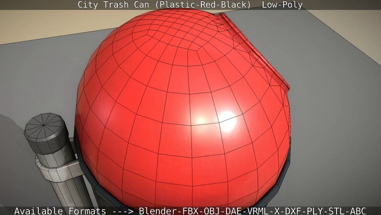 Red and black plastic city trash can - Low-Poly Low-poly 3D model_45