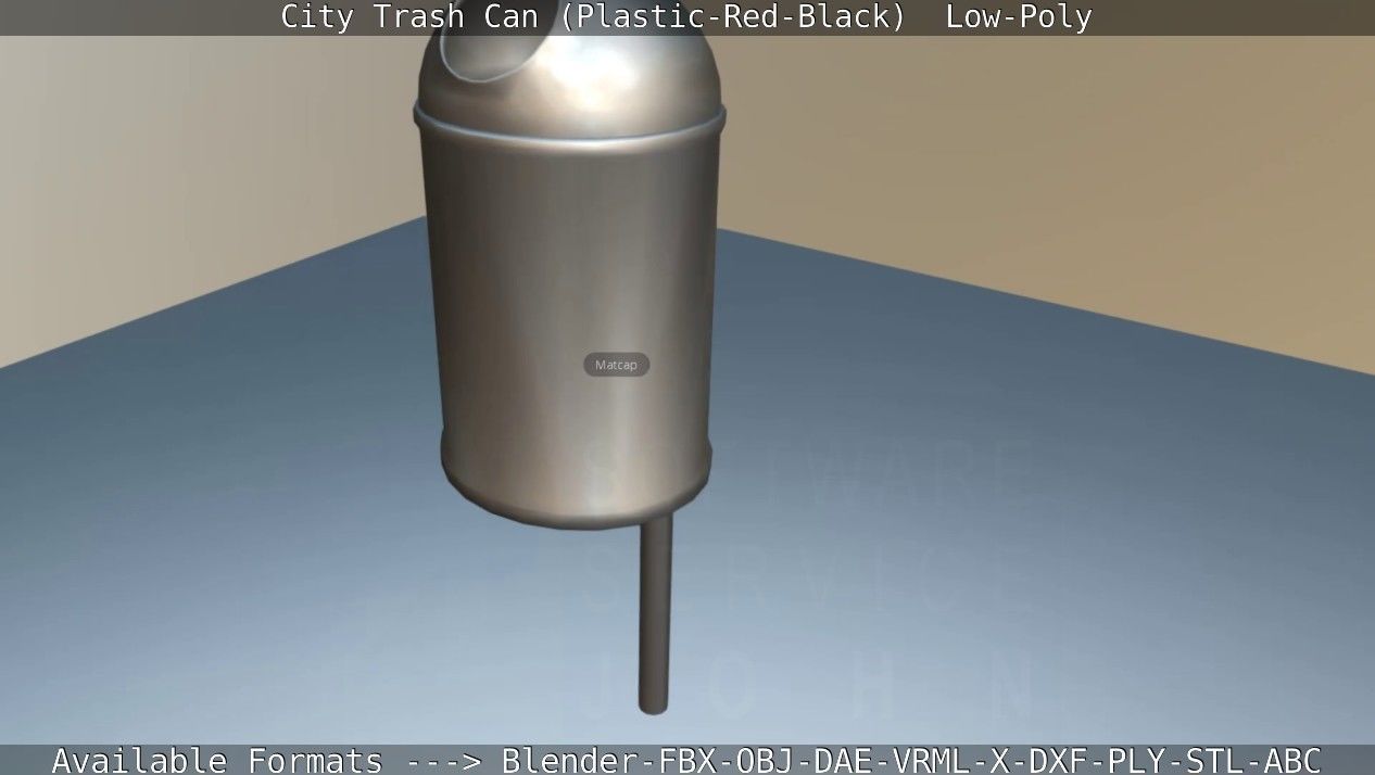 Red and black plastic city trash can - Low-Poly Low-poly 3D model_82