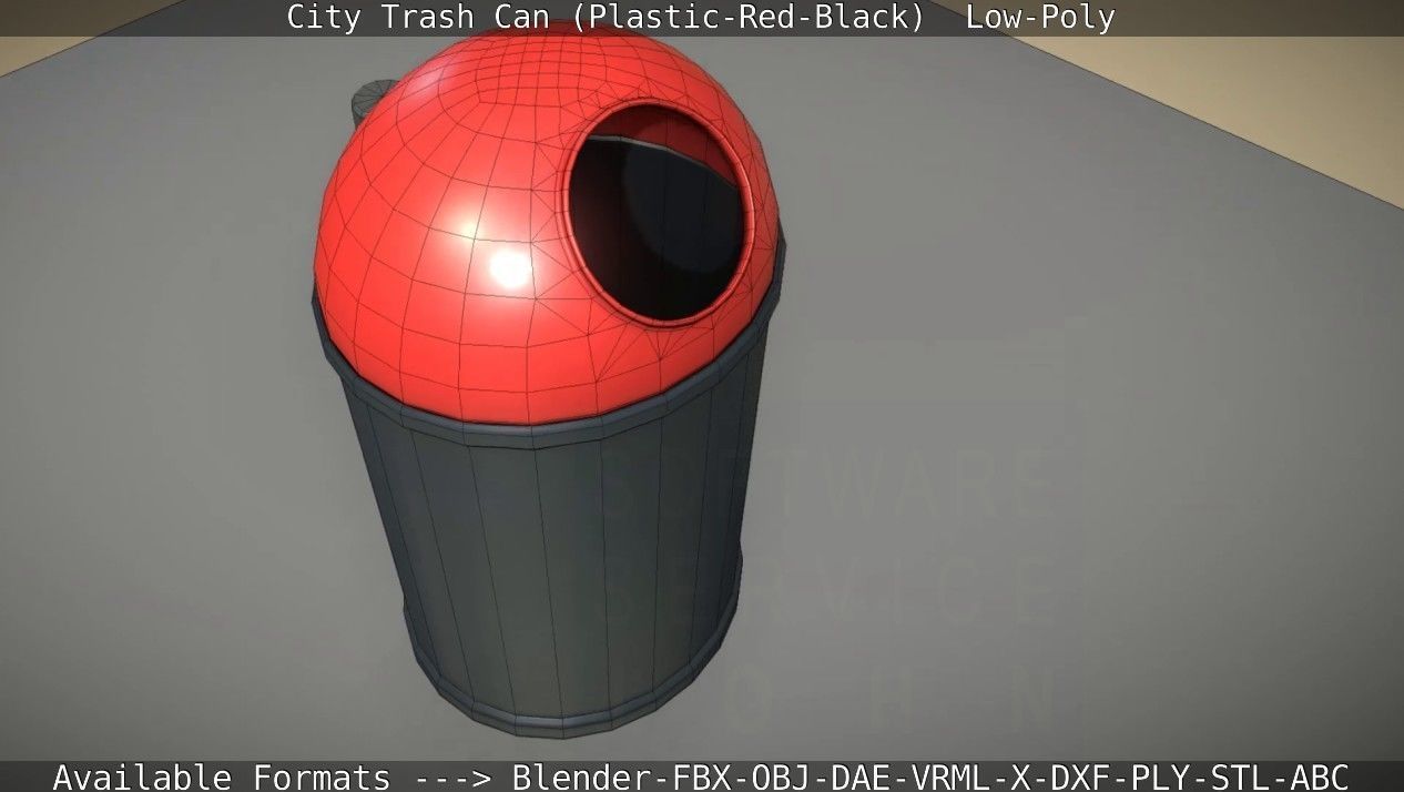 Red and black plastic city trash can - Low-Poly Low-poly 3D model_40
