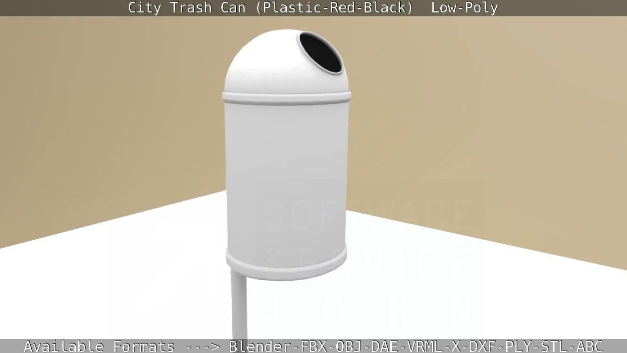 Red and black plastic city trash can - Low-Poly Low-poly 3D model_69