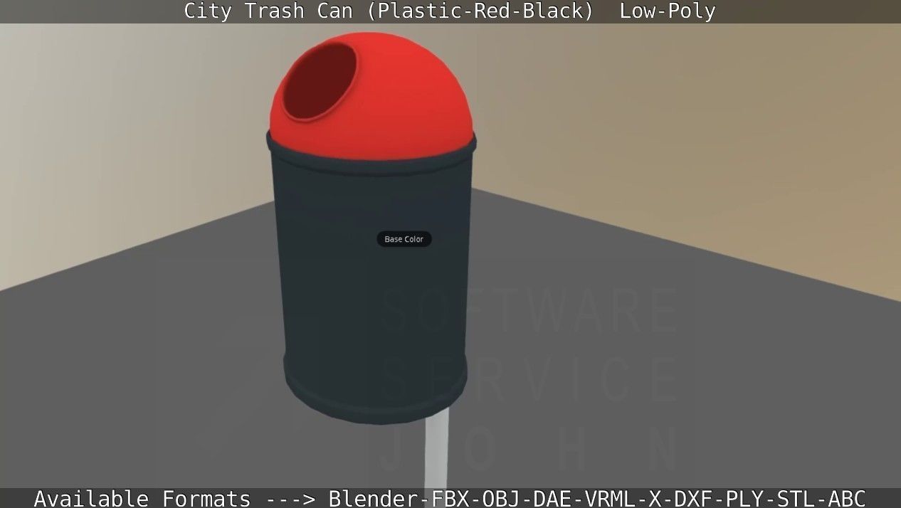Red and black plastic city trash can - Low-Poly Low-poly 3D model_78