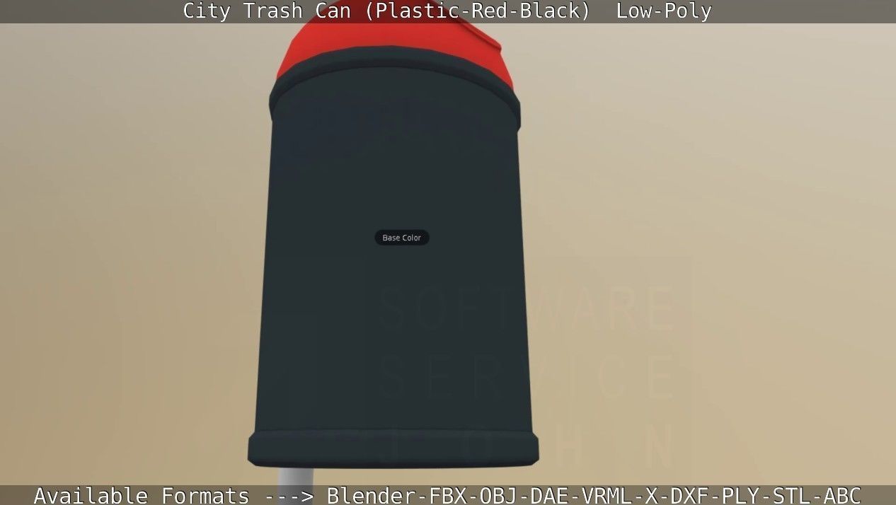 Red and black plastic city trash can - Low-Poly Low-poly 3D model_54