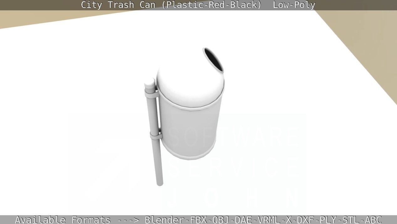 Red and black plastic city trash can - Low-Poly Low-poly 3D model_76