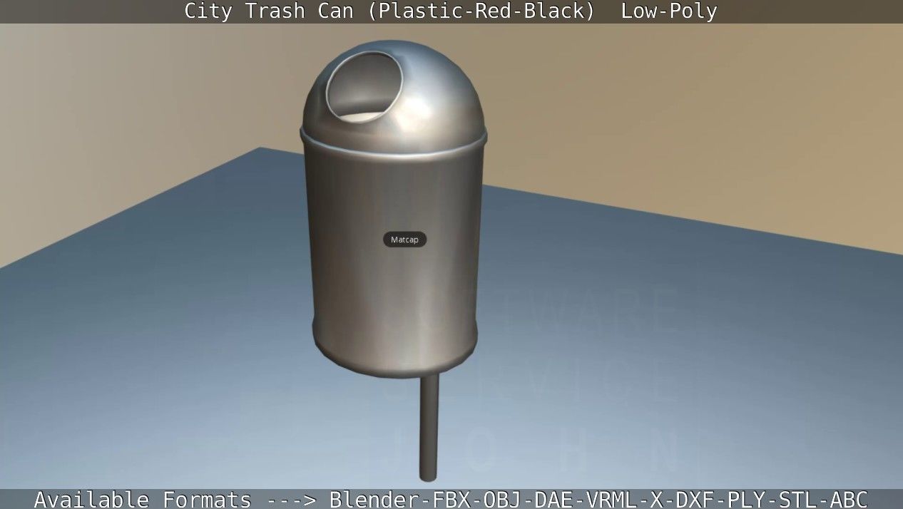 Red and black plastic city trash can - Low-Poly Low-poly 3D model_94