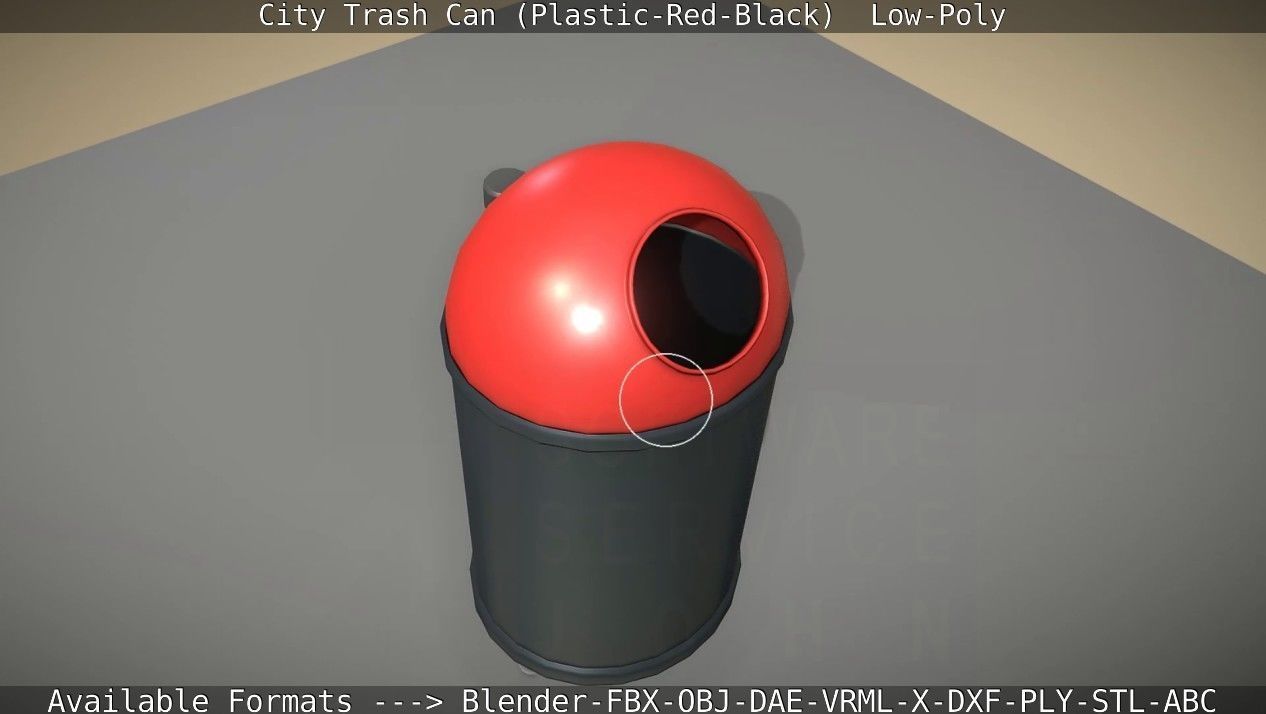 Red and black plastic city trash can - Low-Poly Low-poly 3D model_38