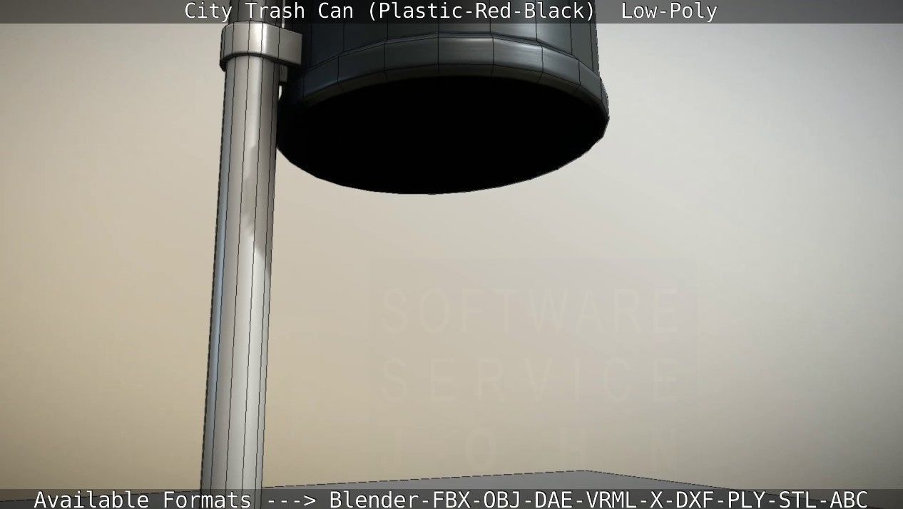 Red and black plastic city trash can - Low-Poly Low-poly 3D model_50