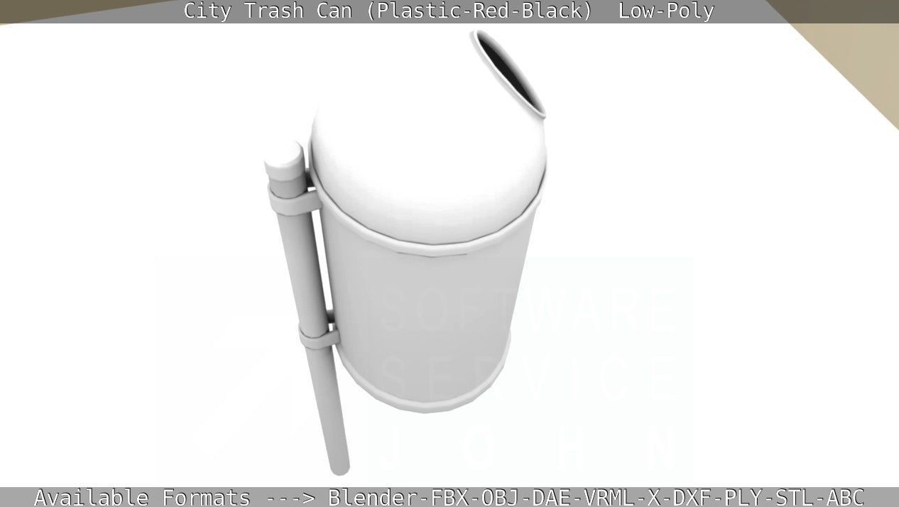 Red and black plastic city trash can - Low-Poly Low-poly 3D model_75