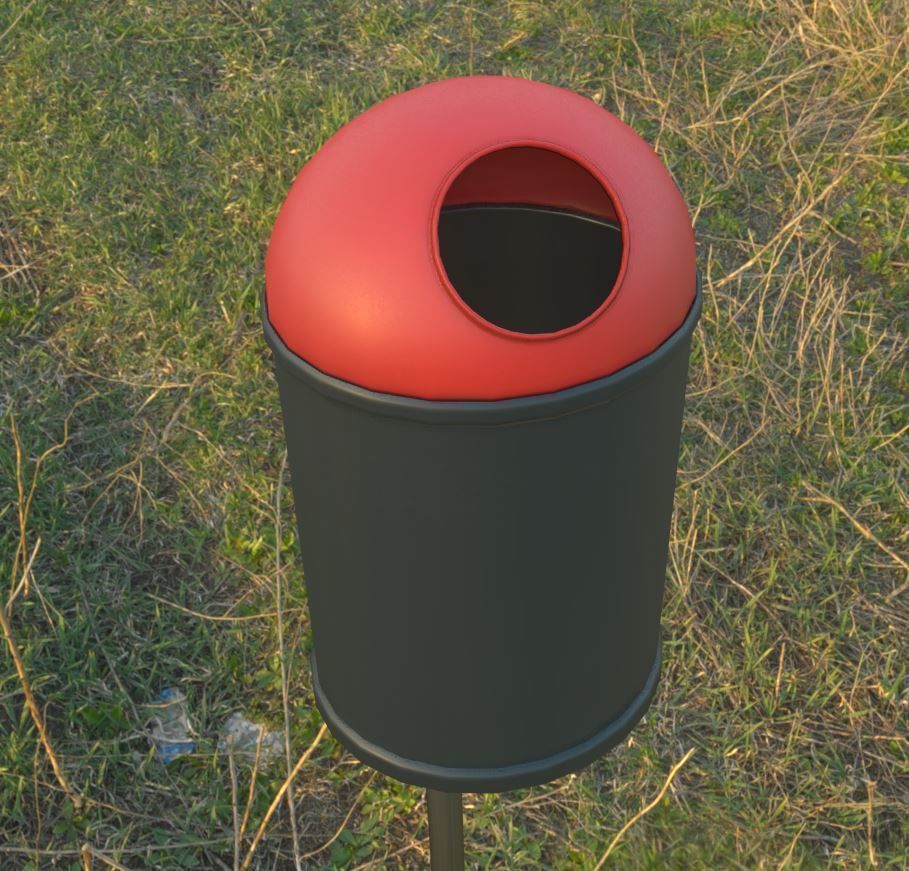Red and black plastic city trash can - Low-Poly Low-poly 3D model_6