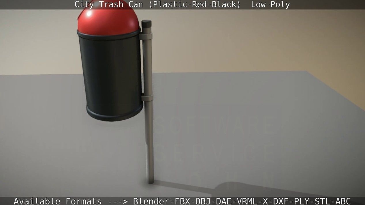 Red and black plastic city trash can - Low-Poly Low-poly 3D model_30