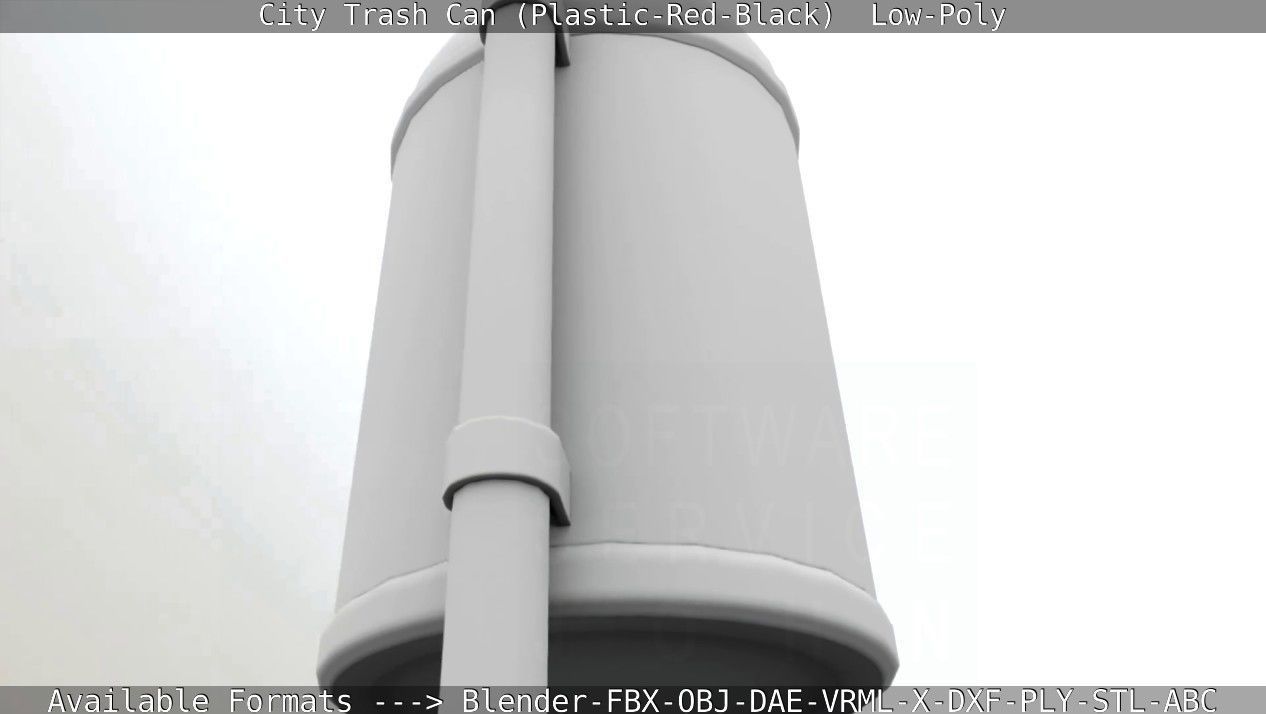 Red and black plastic city trash can - Low-Poly Low-poly 3D model_72