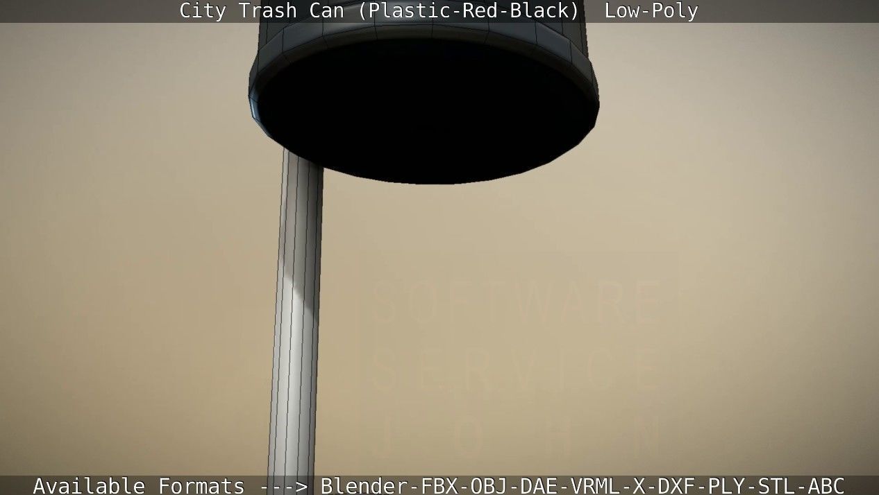 Red and black plastic city trash can - Low-Poly Low-poly 3D model_51