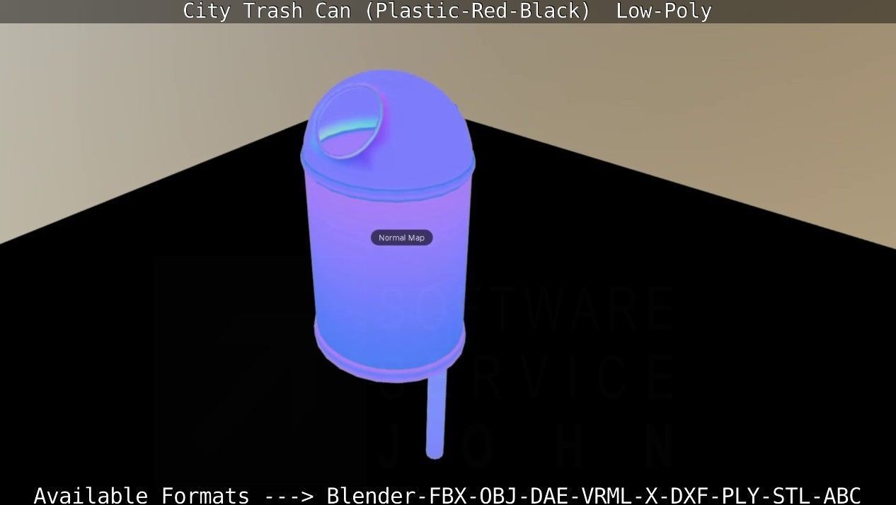 Red and black plastic city trash can - Low-Poly Low-poly 3D model_61