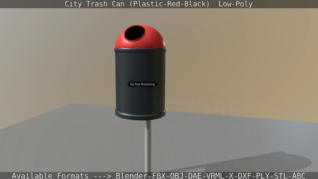 Red and black plastic city trash can - Low-Poly Low-poly 3D model_98