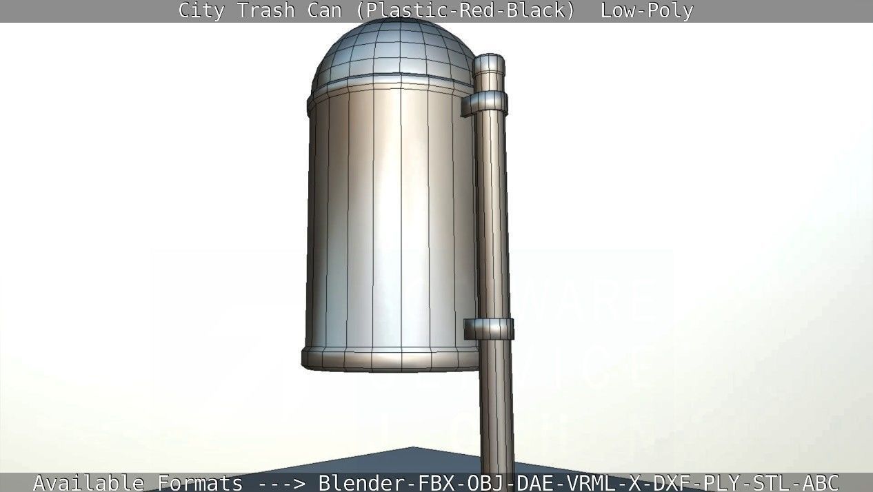 Red and black plastic city trash can - Low-Poly Low-poly 3D model_115