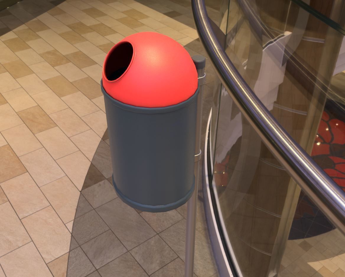 Red and black plastic city trash can - Low-Poly Low-poly 3D model_3