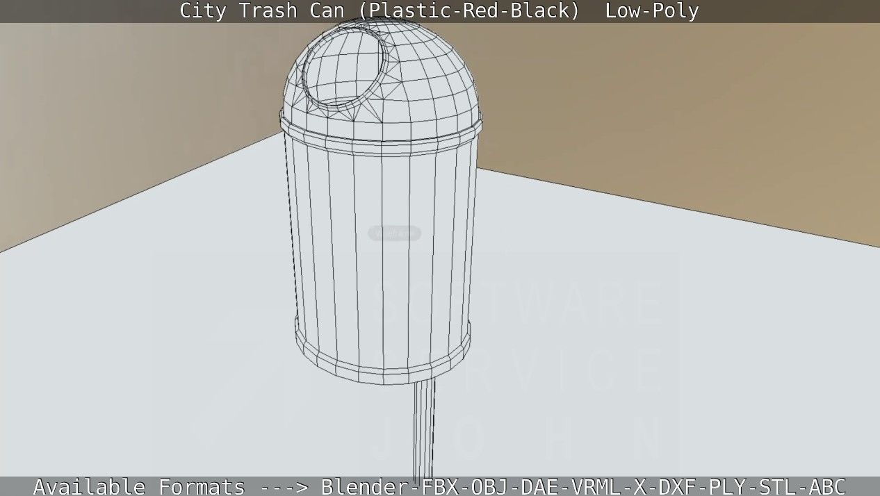 Red and black plastic city trash can - Low-Poly Low-poly 3D model_88