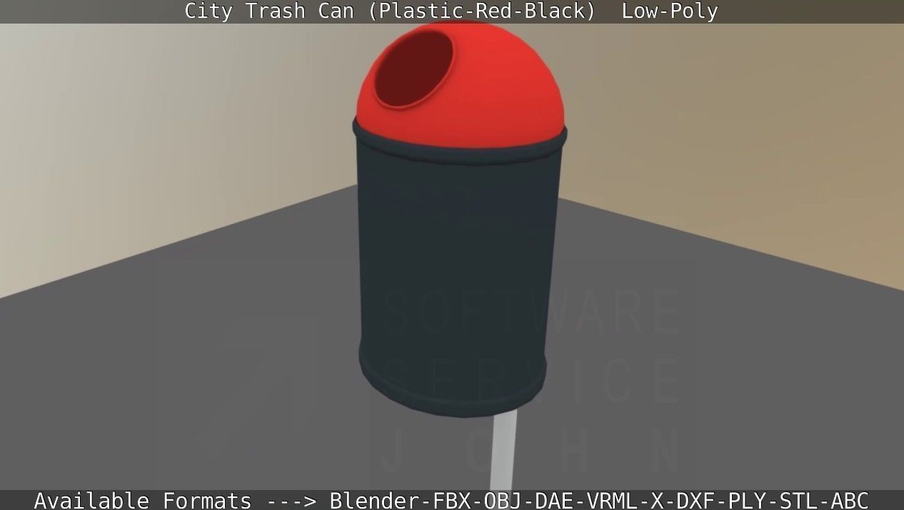 Red and black plastic city trash can - Low-Poly Low-poly 3D model_56