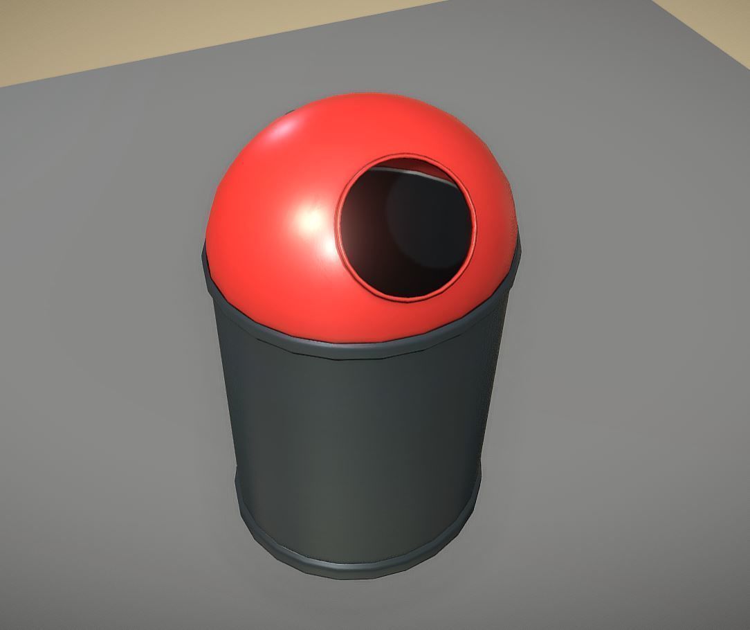 Red and black plastic city trash can - Low-Poly Low-poly 3D model_12